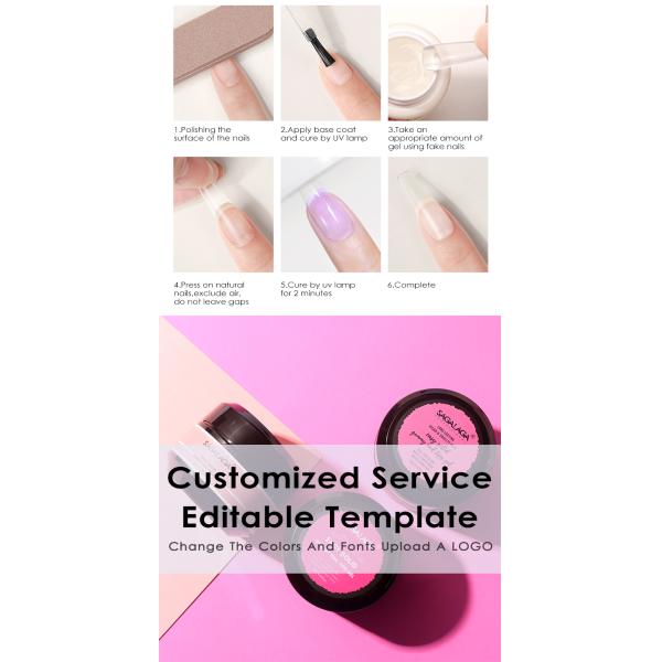 Pegamento de gel sólido vegano para puntas de uñas en frasco, 8-free, postizas, falsas, de remojo, de gel suave, para extensión de uñas, aplicador, de larga duración