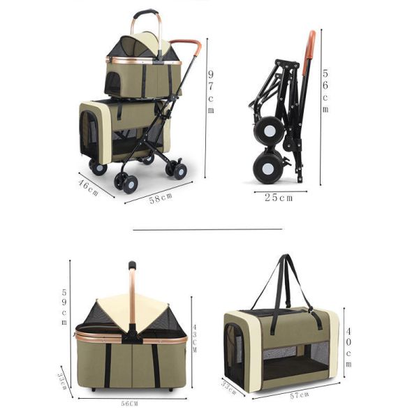 Foldable Pet Stroller Detachable Carrier Shockproof Waterproof 4 Wheel Travel Cart for Dog Cat B2B