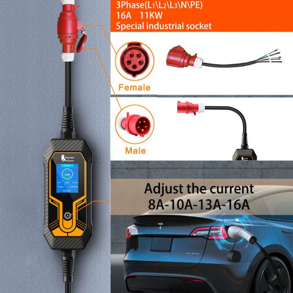 11КВт 16А 3-фазный портативный зарядное устройство для электромобилей тип 2 EVSE зарядное устройство CEE Plug 32A 7КВт 11КВТ TYPE 2 IP66