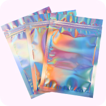 Clear Front Foil Back Iridescent Food Zip Lock Bags Resealable Holographic Stand Up Pouches Smell Proof Mylar Bags