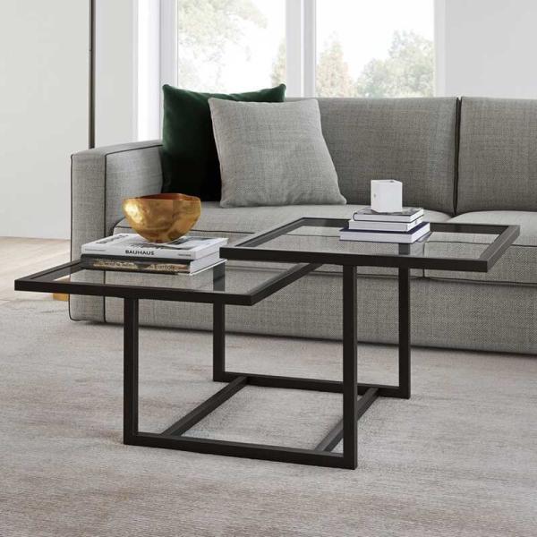 Geometric Tempered Glass Coffee Tables Gold Stainless Steel Frame For Home Hotel