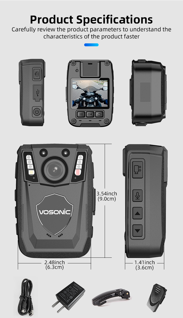 Newest 4K QHD Security Body Worn Camera Built-in 64GB Memory 2.0 LCD Screen Infrared Night Vision Camera for Security Patrol