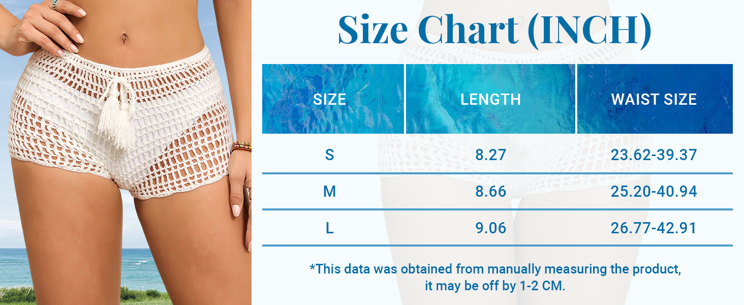 Women'S Crochet Coverups Hollow Out Tie Waist See Through Boho Shorts Swimsuit Bra Set Crochet Bikini Handmade Knitted Crochet Swimsuit Beach Overskirt Swimsuit Cover Ups