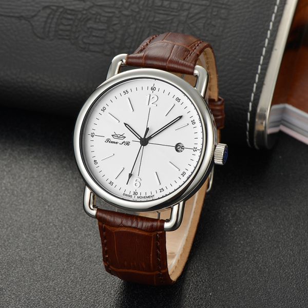 Elegant Black Quartz Watch With Genuine Leather Strap