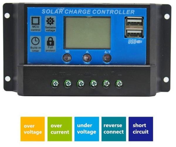 12V 24V 30A 20A 10Amp PWM ソーラーチャージコントローラ 2 USB 5V 2A MCU コントロール