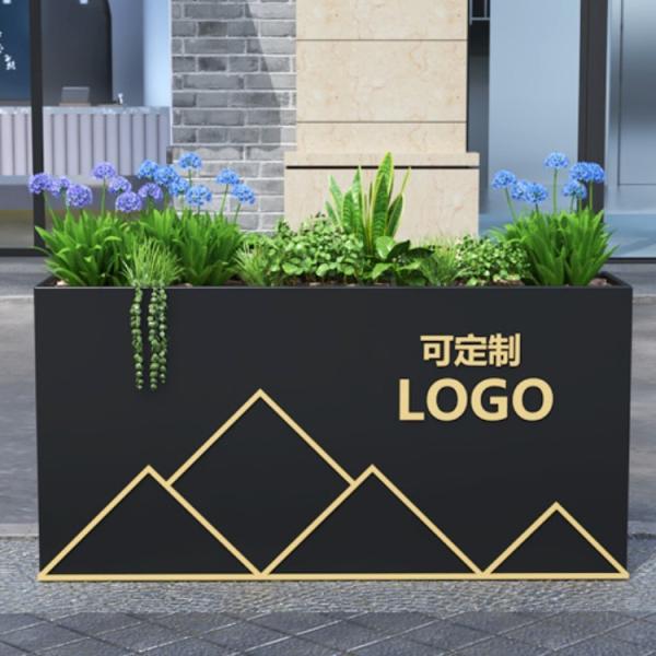 Modern large outdoor metal white square planter box put on the street