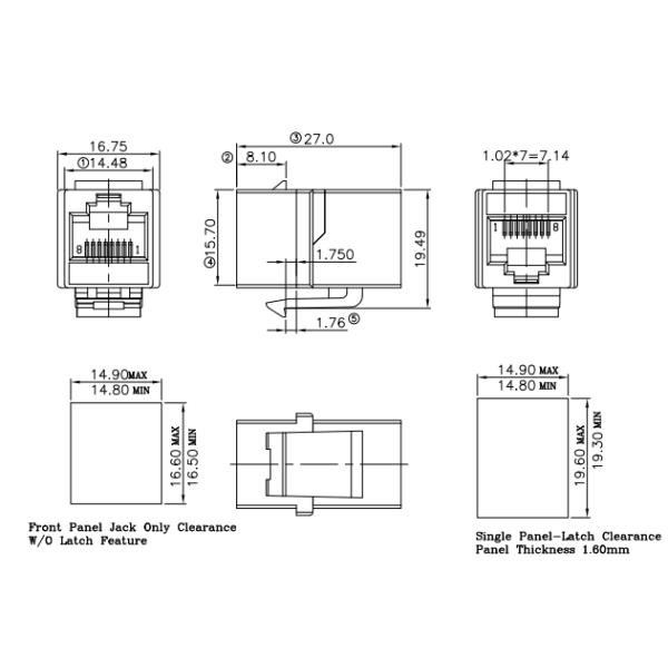 Female 8P8C Keystone RJ45 Connector For Network Cable Extension