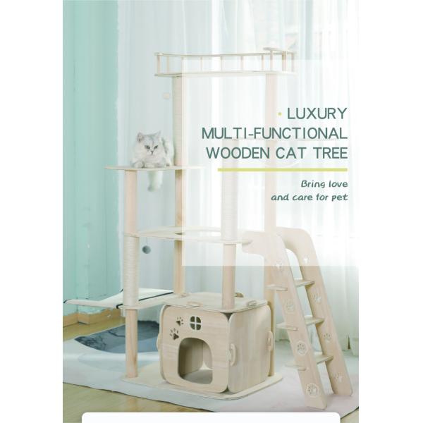 Commercial E-commerce Stores Cat Tree Wood Sisal Multilayer Cat Scratch Tree with Cat Bed