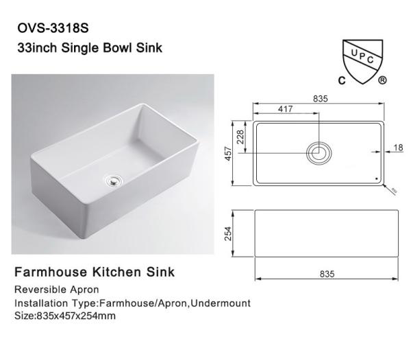 Undermount Farmhouse Kitchen Sink Porcelain 33 800mm 850mm North American