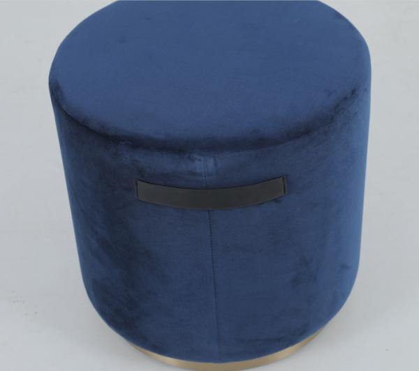 COM Fabric Upholstered Round Stool Antique Brass Recessed Base