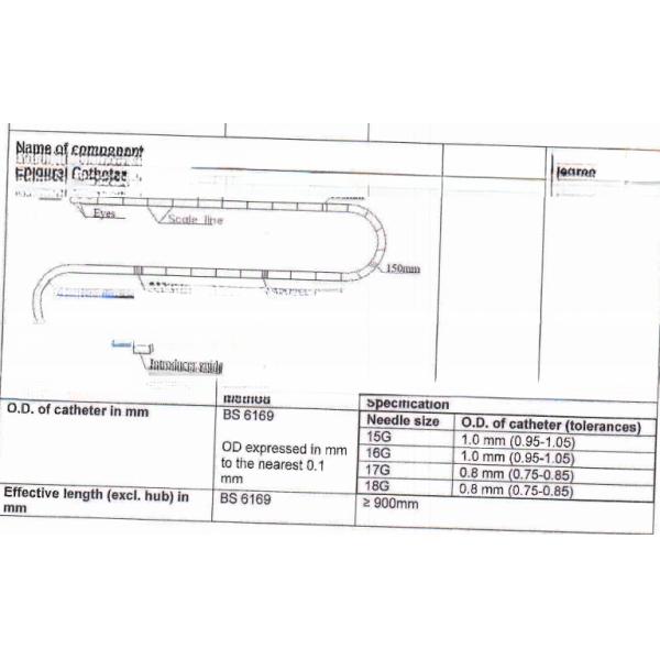 ISO Standard Marking Epidural Catheter for 16G and 18G Epidural Needle 3 Directional Eyes