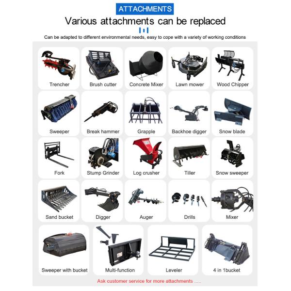 HTSL390 Mini Slid Steer Loader con altura máxima de trabajo 2398 mm