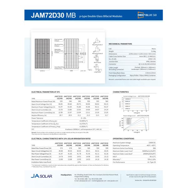 Double Glass Bifacial Modules JA Solar Panels for Yemen Market 182mmx182mm Cell Size