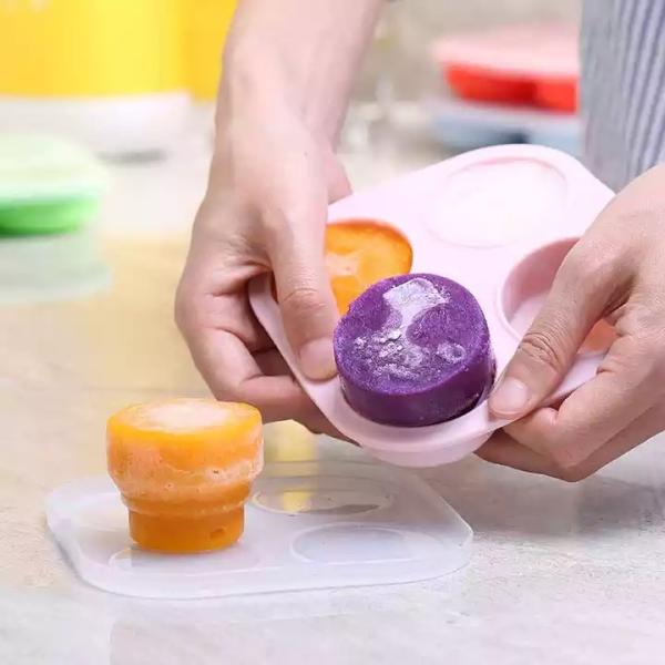 4 подноса хранения замораживателя детского питания инструмента кухни силикона полостей с крышкой