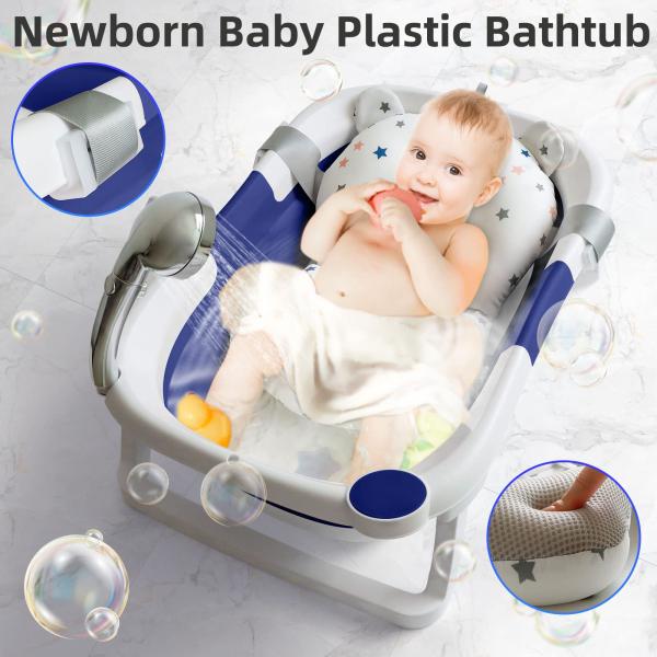 Customized Twice Folding Baby Bathtub Plastic Foldable Bathtub With Cushion