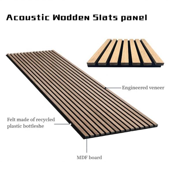 MQ Acoustic Wood Wall Panels for Interior  PET Felt Board Wooden Acoustical Slat Panel For Interior Decor 600*2400mm