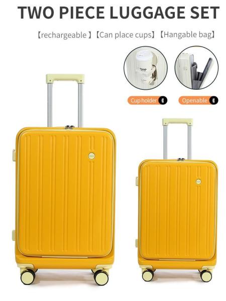 1988 hardside luggage set TSA lock spinner wheel suitcase , black ,pink ,white ,light blue USB -charging multi-functional front opening cup holder trolley case, 20/24inch Traveling Bag