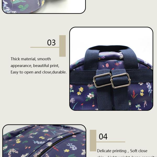 24cm 28cm Womens Waterproof Backpack Nylon Floral Backpack Purse