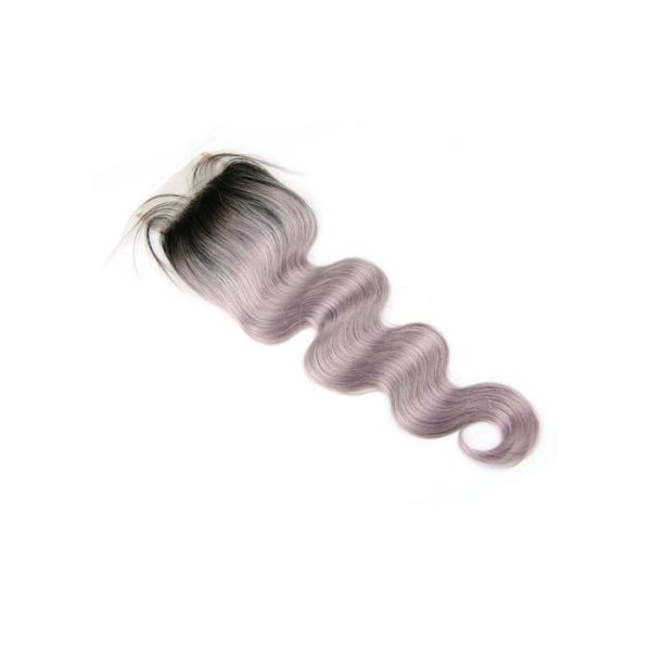 Virgin Hair Weave Brazilian Grey Purple Top Lace Closure 8 Inch To 22 Inch