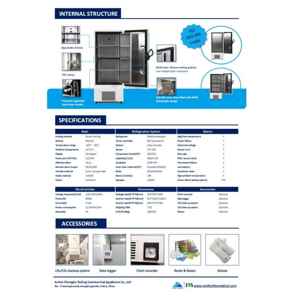 7-Inch LCD Display Cryogenic ULT Freezer Medical Lab Grade MDF-86V408E