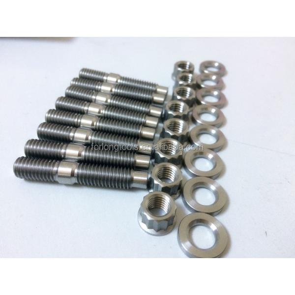 Universal Fitment Ti Natural Material M8 x 1.25 Titanium Exhaust Manifold Stud Kit with Nuts and Washers