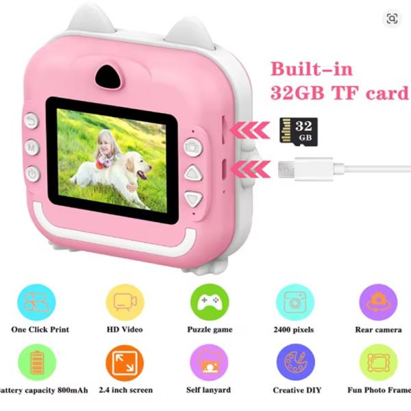 Children 1080P HD Digital Camera Toys Instant Print for Kids Thermal Print Camera Instant Print Photo Video With 32G Memory Card