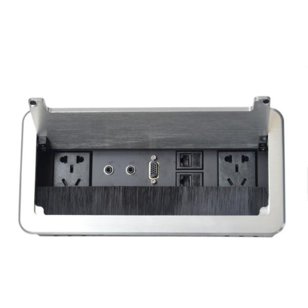 Silver Brush Table Socket Box 5mm Alloy Plate 2 Universal Power Plug