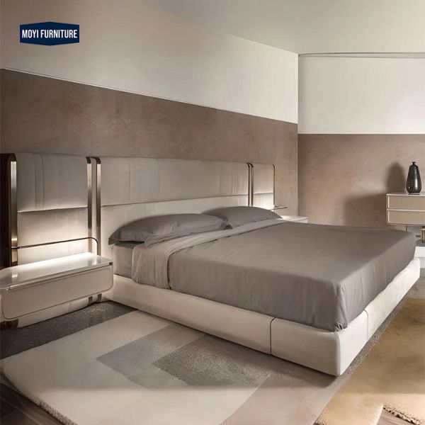 Oak Wooden Bed Frame Modern Headboard Luxury Home Hotel Furniture Italian Bed Single Double Queen King Size Wood Bed