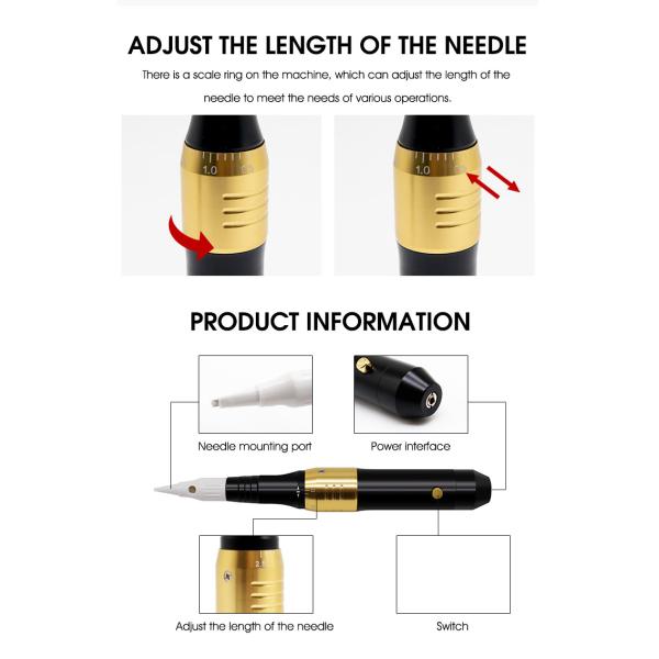 Black 7V Semi Permanent Makeup Tattoo Machine Wired Operation