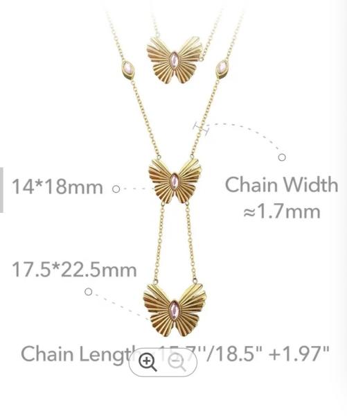 18K Gold Plated Stainless Steel Jewelry Double Chain Pink Zircon Butterfly Pendant Accessories Necklaces