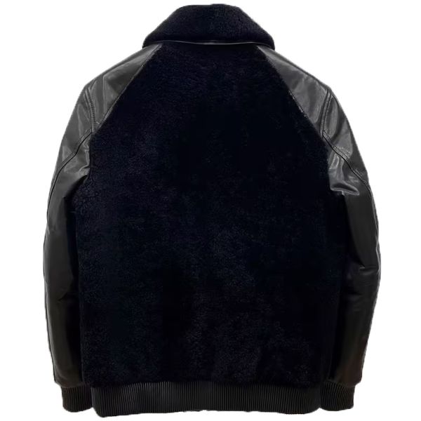 Custom Shearling Leather Varsity Men'S Jacket Collared Sherpa Fleece Stand Casual Letterman Winter Clothes for Men