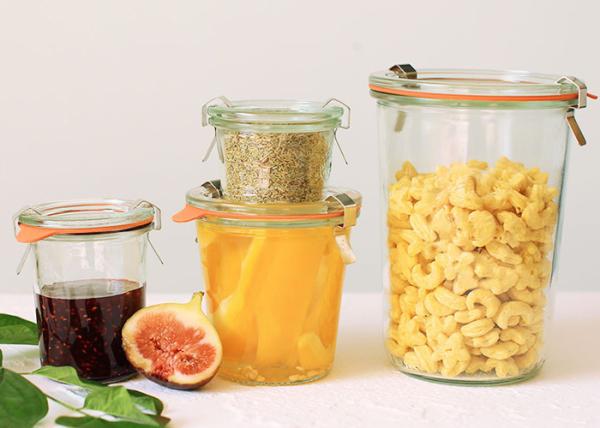 Os frascos de vidro redondos extravagantes do armazenamento do alimento, vidro de Weck rangem o vidro resistente ao calor