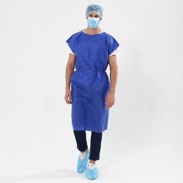 S&J Eco Friendly SMS or PP Nonwoven Fabric Patient Uniform Short Sleeve Gown Sterile Reinforced Disposable Medical  Patien Gown