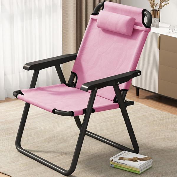 Outdoor Folding Chair for Camping Fishing Traveling, Portable with Footrest and Pillow, Ultralight Iron Pipe Seater
