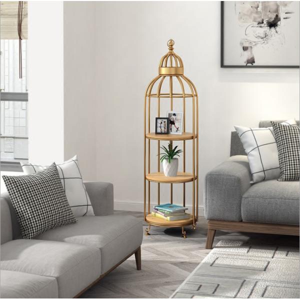 Bird Cage Shape Gold Three Storey Metal Flower Stand