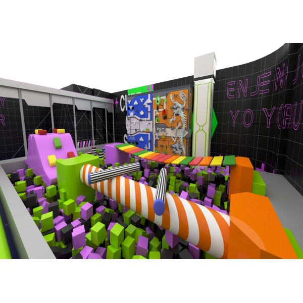 Space Themed Soft Play Trampoline Park Purple Green Sci Fi Indoor for Commercial