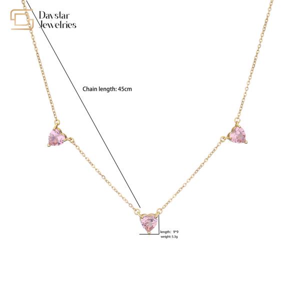 Heart Pink Ocean Blue Thin Chain Choker 18k Gold Plated Diamond Zircon Charms
