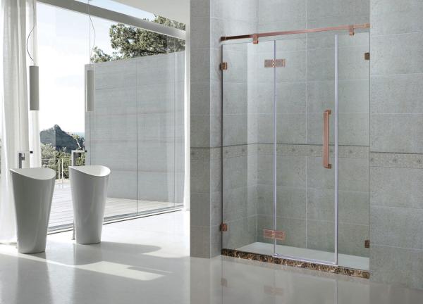 Tempered Glass Frameless Single Shower Doors Red Bronze Hinge Swing Stainless Steel