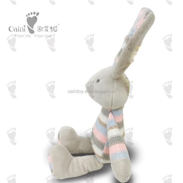ODM OEM Gift Custom Colorful Knitted Toy Polyester Stuffed Striped Plush Rabbit Toy