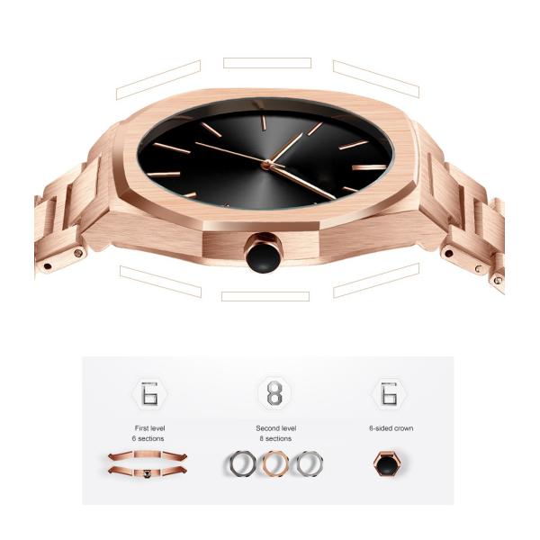 PVD Plated Gold Mens Quartz Stainless Steel Watch 5atm Water Resistant