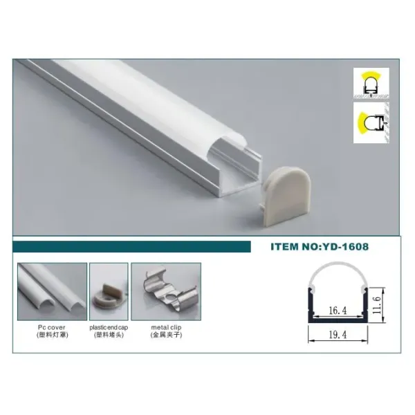 6063 T3-T8 Aluminum Alloy Anodized Finish Surface Mounted LED Lighting Profile with Customized Length Available