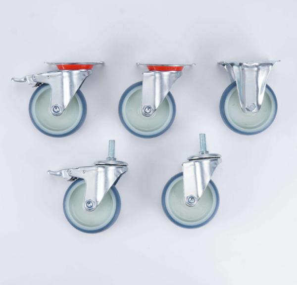 3 4 5 Inch Blue Tpr 60-100kg Load Capacity Threaded Stem With Brake Large-Scale Catering Industrial Casters