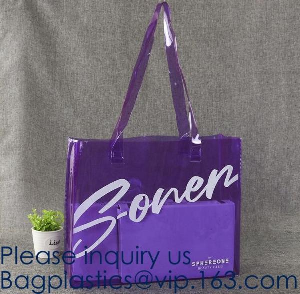 Travel Shopping Shoulder Bags, TPU, PVC, EVA, Soft Handle Women Transparent Beach Bags, Drawstring Bags