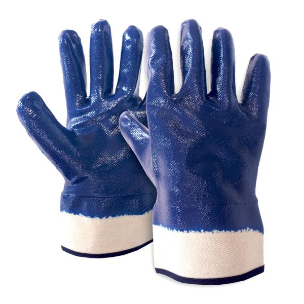 Oil Acid Alkali Resistant Gloves Blue Nitrile Fully Coated Gloves With Plasticized Safety Cuff