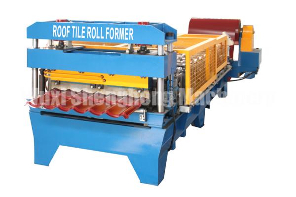 Steel Ribbed Roofing Roll Forming Machine , Glazed Tile Roll Forming Machine