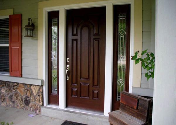 Home Frame Solid Wood Main Door , Carved Double Doors With Decorative Grilles