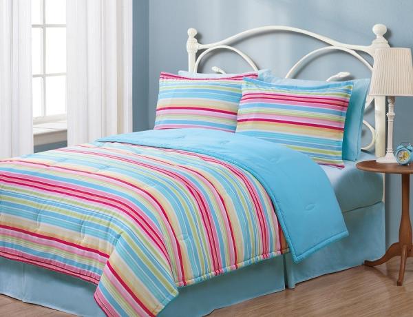 Polyester All Season Stripe Printed Microfiber Comforter Hypoallergenic Blue Microfiber Comforter Low Tumble Dry