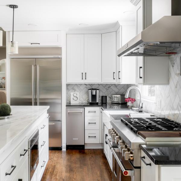 L Shaped  Solid Wood Kitchen Pantry Cabinet Contemporary Shaker Style