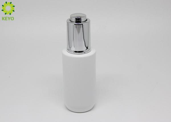 1OZ White Round Glass Mini Essential Oil Bottles With Silver Push Button Dropper