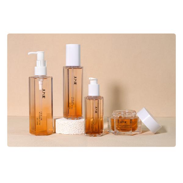 Envases cosméticos de lujo de 100 ml 120 ml 200 ml Botella de loción hexagonal de plástico con bomba de pulverización de niebla corporal para envases para el cuidado de la piel